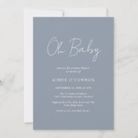 Rustic Script Dusty Blue Simple Boy Baby Shower