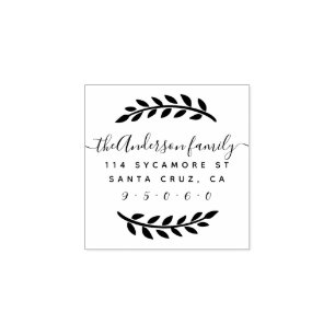Rustic Script Family Name Wreath Return Address Rubber Stamp