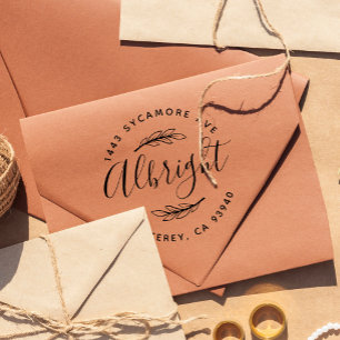 Rustic Script Family Name Wreath Return Address Self-inking Stamp