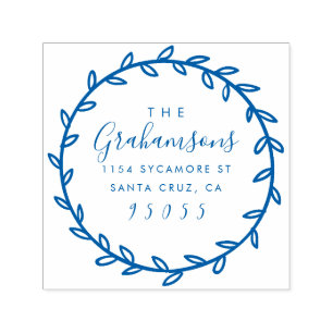Rustic Script & Hand-drawn Wreath Return Address Self-inking Stamp