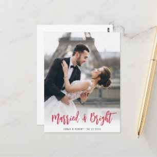rustic script holiday wedding announcement postcard