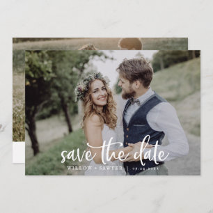 Rustic Script Horizontal Dark Photo Save The Date