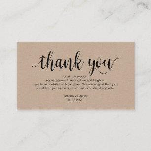 Rustic Script, kraft, black, Wedding Thank you Enclosure Card