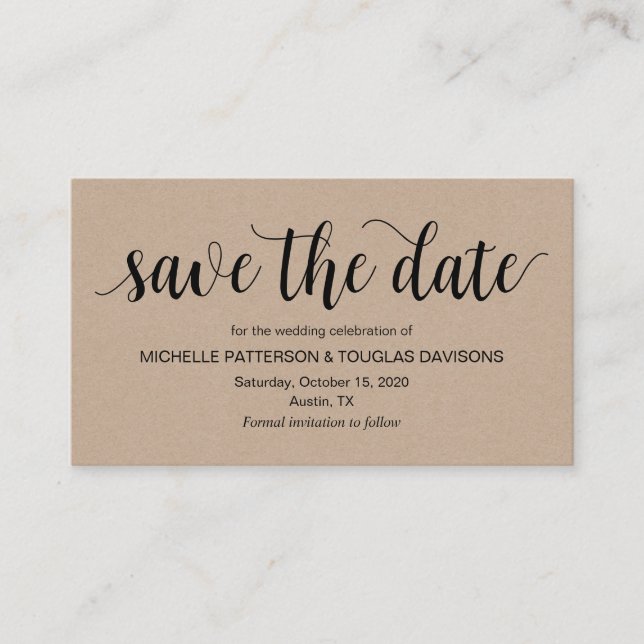 Rustic Script, kraft, Wedding Save the date Enclosure Card (Front)