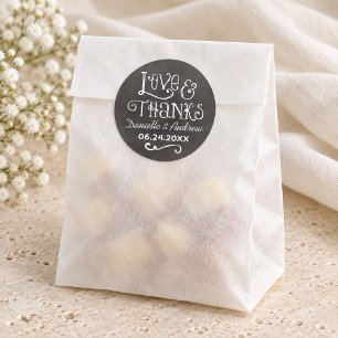 Rustic Script Love and Thanks Chalkboard Classic Round Sticker