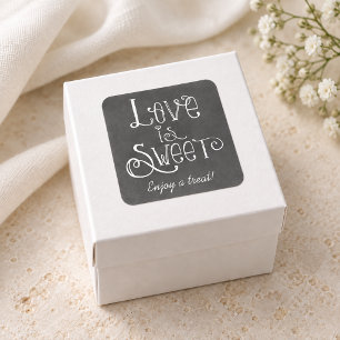 Rustic Script Love is Sweet Chalkboard Square Sticker