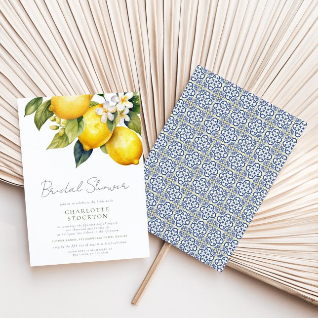 Rustic Script Mediterranean Lemon Bridal Shower Invitation (Creator Uploaded)
