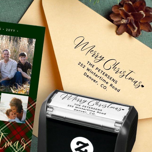 Rustic script Merry Christmas return address Self-inking Stamp (Creator Uploaded)