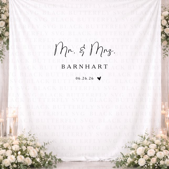Rustic Script Mr and Mrs Wedding Backdrop Tapestry (Rustic Mr. Mrs. Wedding Backdrop Banner)