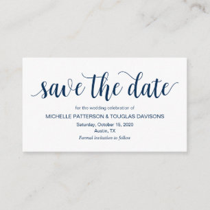 Rustic Script, Navy Blue, Wedding Save the date Enclosure Card