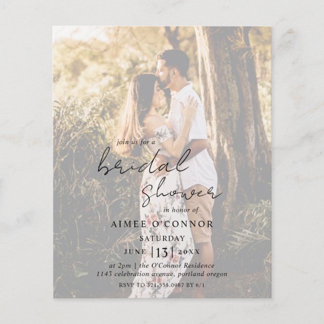 Rustic Script Photo Budget Bridal Shower Invite Flyer (Front)