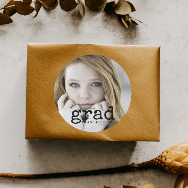 Rustic Script Photo Graduation Classic Round Sticker (Creator Uploaded)