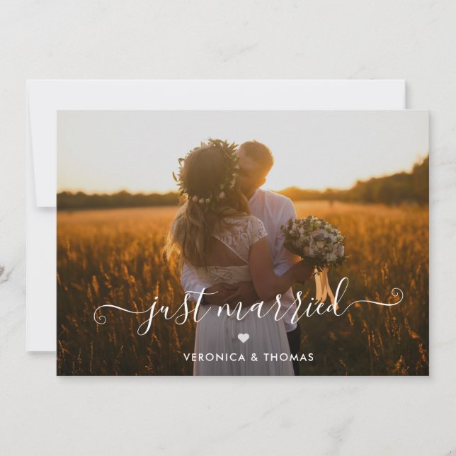 Rustic Script Photo Just Married Elopement Wedding Invitation (Front)