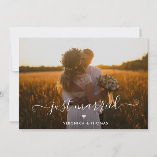 Rustic Script Photo Just Married Elopement Wedding Invitation
