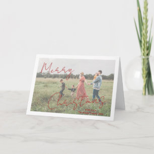Rustic Script Photo Modern Christmas Holiday Card