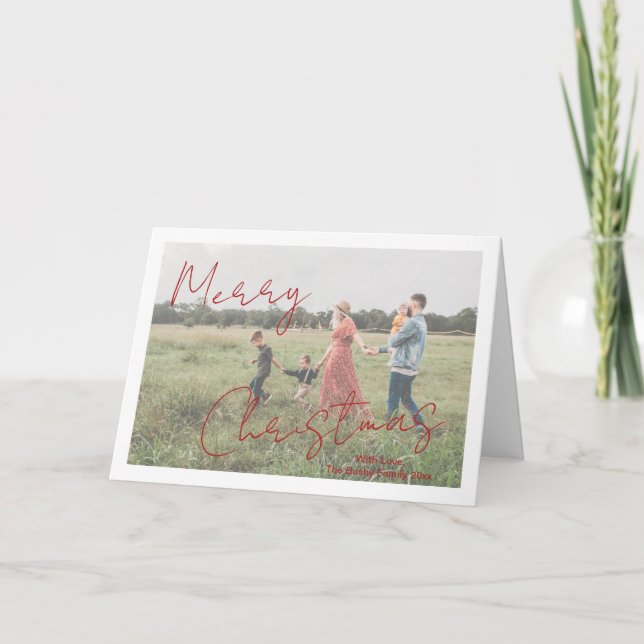 Rustic Script Photo Modern Christmas Holiday Card (Front)