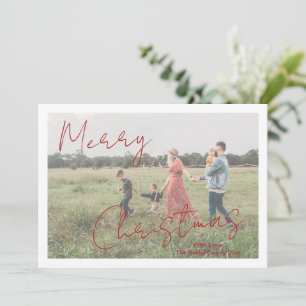 Rustic Script Photo Modern Christmas Holiday Card
