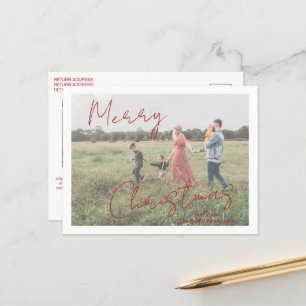 Rustic Script Photo Modern Christmas Holiday Postcard