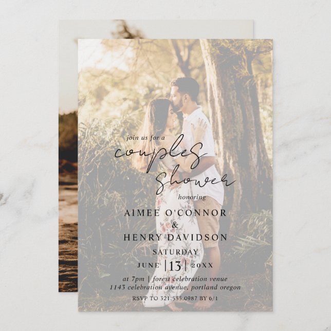 Rustic Script Photo Modern Couples Shower Invitation (Front/Back)