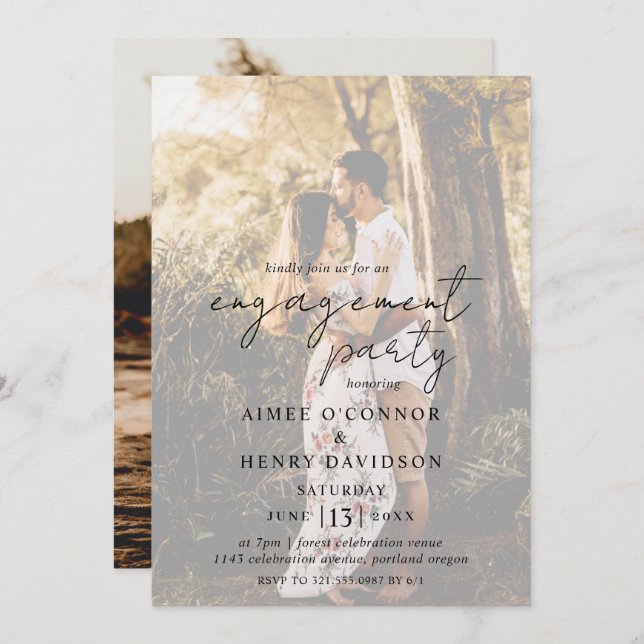 Rustic Script Photo Modern Engagement Party Invitation (Front/Back)