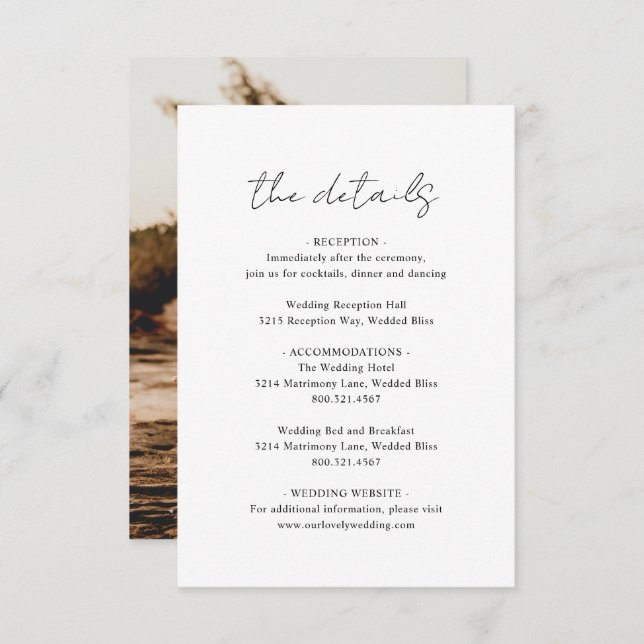 Rustic Script Photo Modern Wedding Enclosure Card (Front/Back)