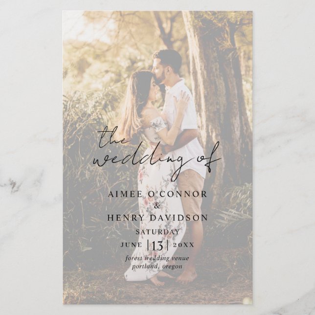 Rustic Script Photo Modern Wedding Program (Front)