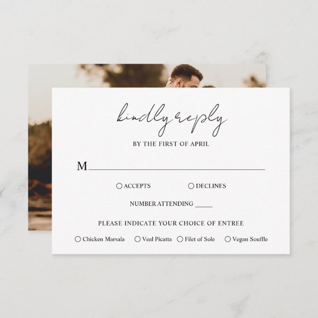 Rustic Script Photo Modern Wedding RSVP Card (Front/Back)