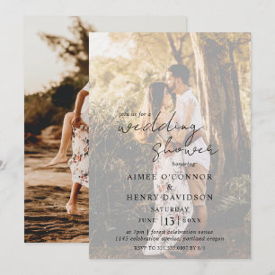 Rustic Script Photo Modern Wedding Shower Invitation