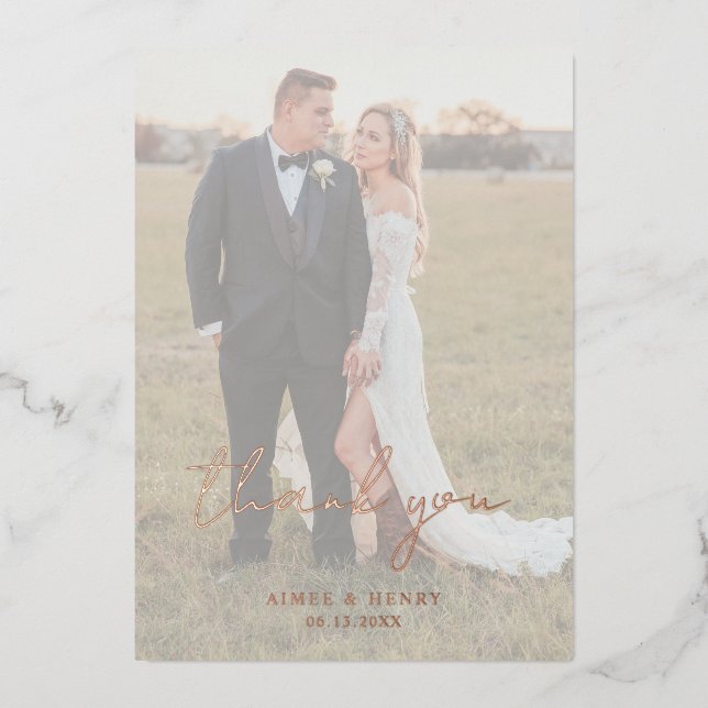 Rustic Script Photo Modern Wedding Thank You (Front)