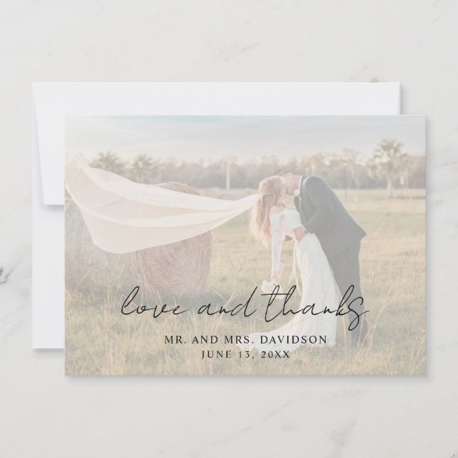 Rustic Script Photo Modern Wedding Thank You Card (Front)
