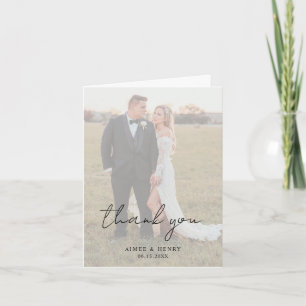 Rustic Script Photo Modern Wedding Thank You Card