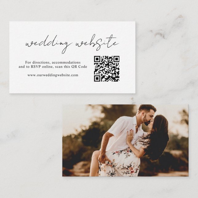 Rustic Script Photo QR code Modern Wedding Enclosure Card (Front/Back)