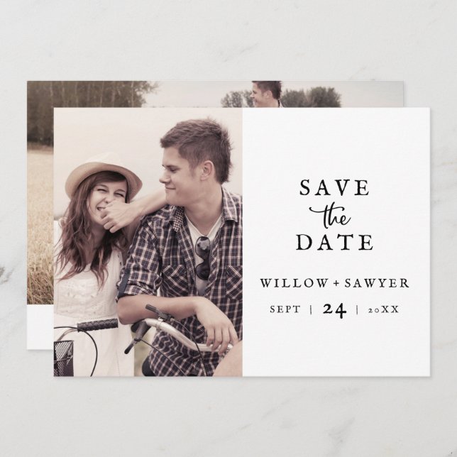 Rustic Script Photo Save The Date (Front/Back)