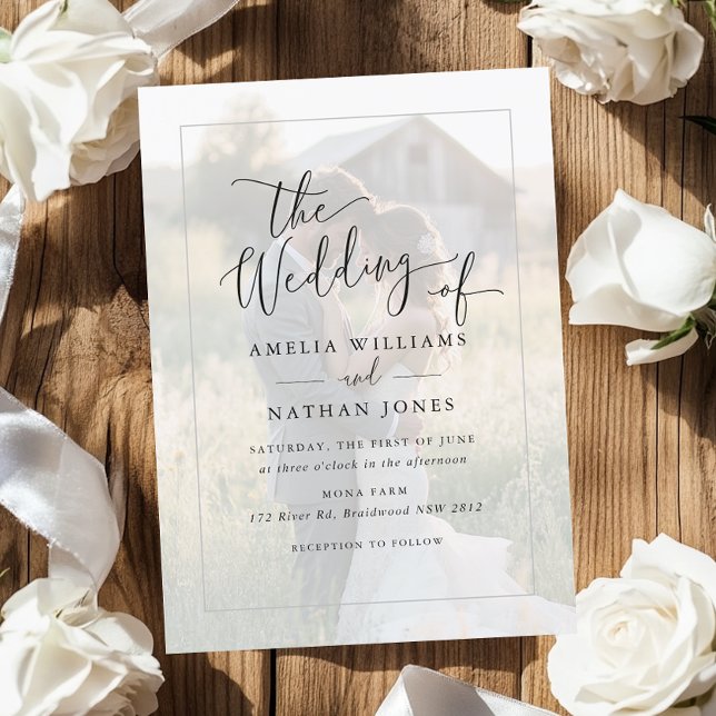 Rustic Script Photo Wedding   Invitation (Creator Uploaded)