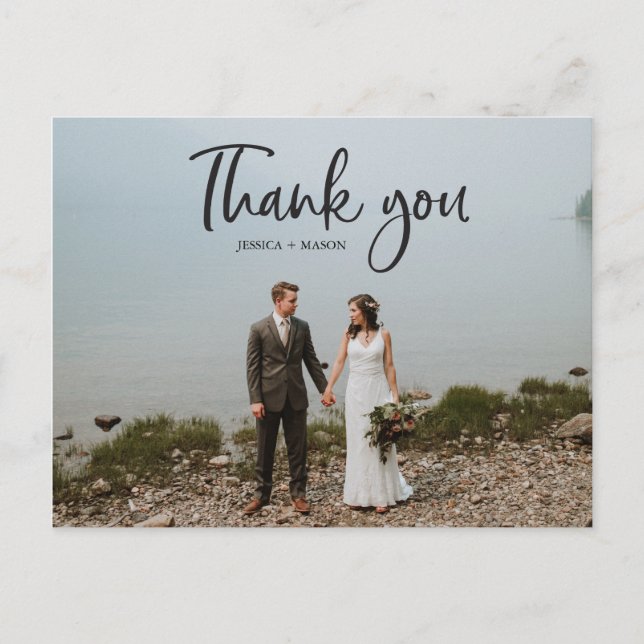 Rustic Script Photo Wedding Thank You Postcard (Front)