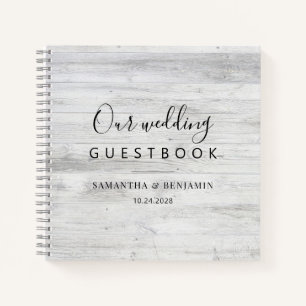 Rustic Script Printed Wood Wedding Guest Book