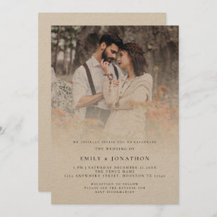 Rustic Script QR Code Photo Overlay Wedding Invitation