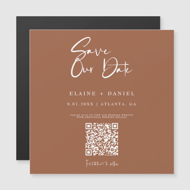 Rustic Script QR Code Save The Date Magnet (Front/Back)