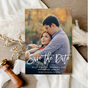 Rustic script romantic save the date card