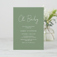 Rustic Script Sage Green Simple Modern Baby Shower