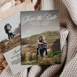 Rustic script simple two photo wedding save the date