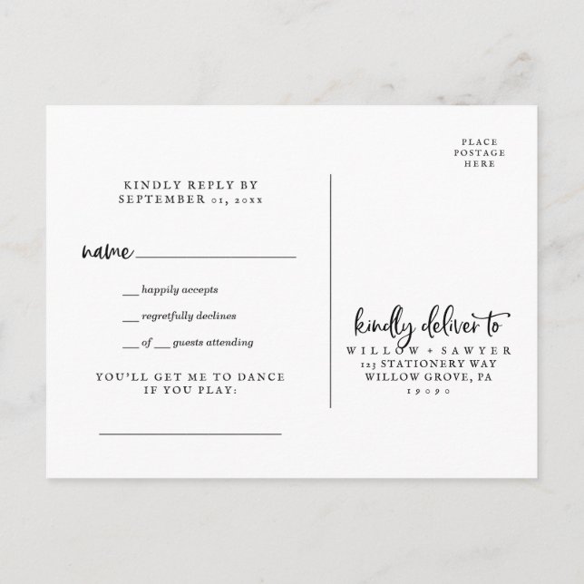 Rustic Script Song Request RSVP Postcard (Back)