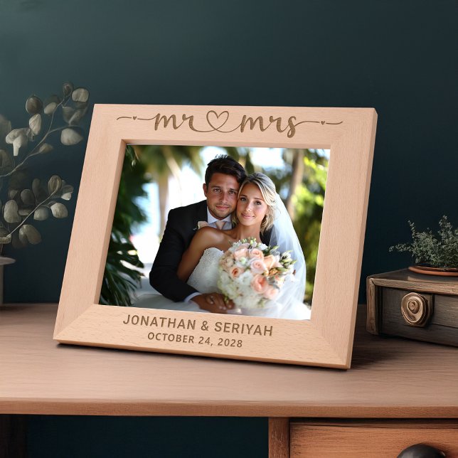Rustic Script Wedding Heart Arrows Mr Mrs Etched Frames (Rustic Script Wedding Heart Arrows Mr Mrs Etched Wood Frame)