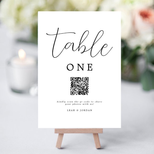 Rustic Script Wedding QR Code  Table Number (Creator Uploaded)
