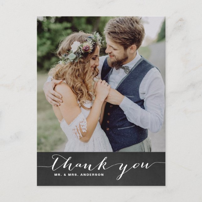 Rustic Script Wedding Vertical Thank You Postcard (Front)