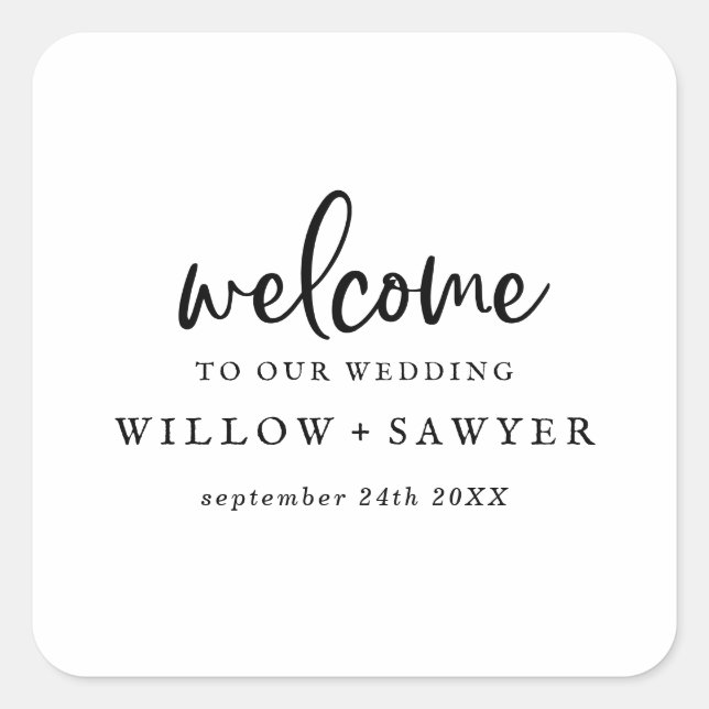 Rustic Script Wedding Welcome Square Sticker (Front)