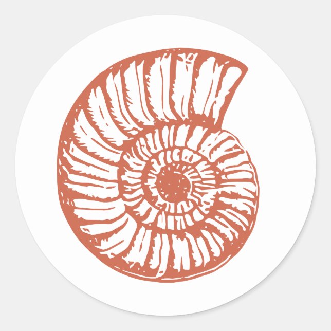 Rustic Sea Snail Shell Red & Blue Beach Wedding Classic Round Sticker (Front)