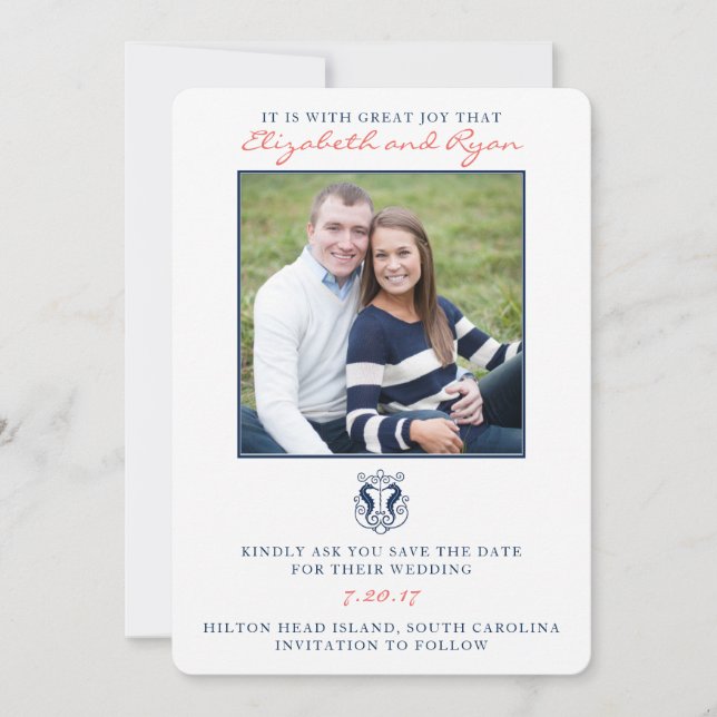 Rustic Seahorse Save the Date Photo Card (Front)