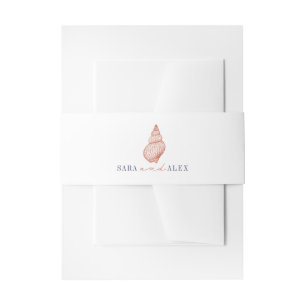 Rustic Seashell Red & Blue Wedding Invitation Belly Band
