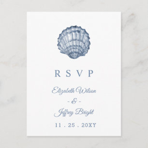 Rustic Seashells Marine Ocean Beach Wedding RSVP Invitation Postcard